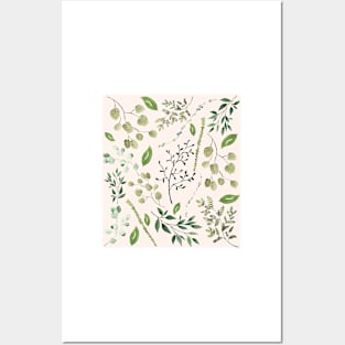 Green summer leaves watercolour pattern Posters and Art